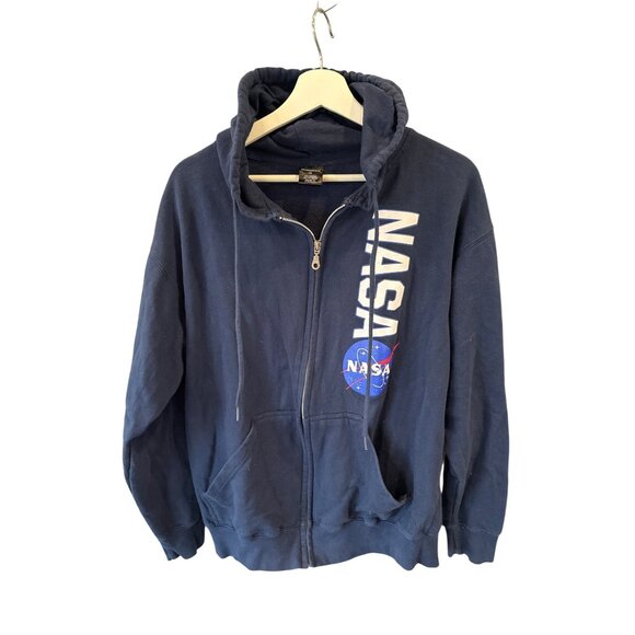 Point Sportswear NASA Full Zip Hoodie Medium Navy Blue Sweatshirt Space Logo - Picture 1 of 6